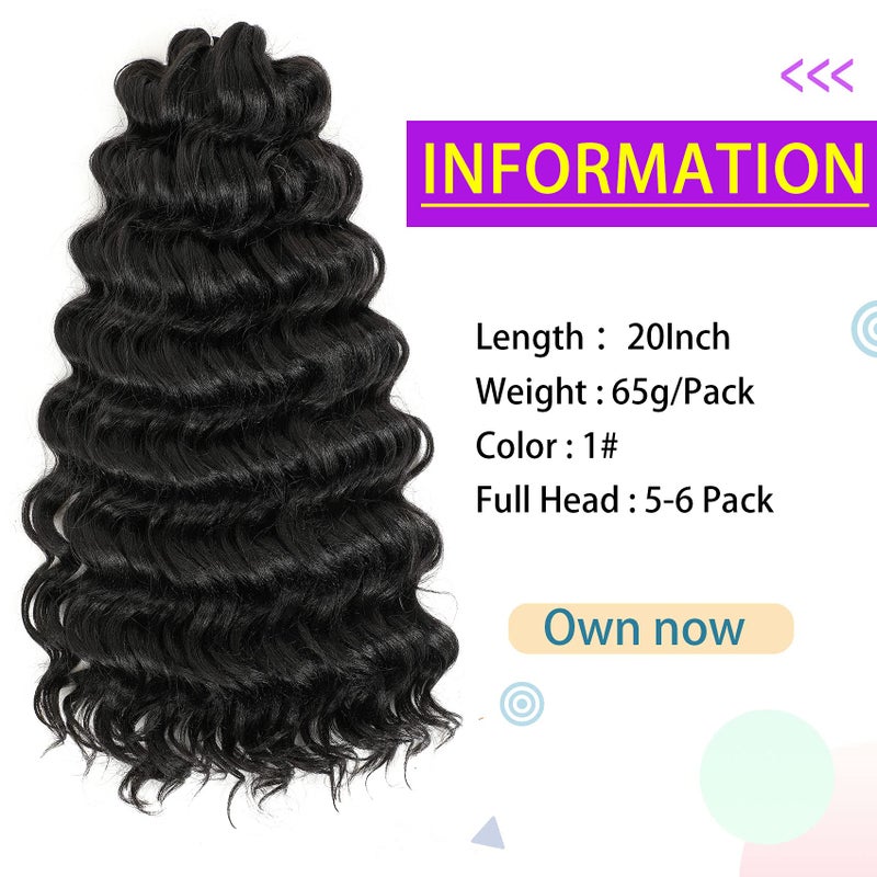 AMELI Ocean Wave Crochet Hair 20inch Deep Wave Crochet Hair Synthetic Crochet Braiding Hair for Black Women Extensions 6 Packs (20 Inch (Pack of 6), 1B) - Image 2